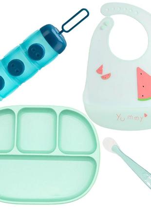 Набор посуды 2life четырехсекционная тарелка d10 ложка слюнявчик зеленый контейнер для детских смесей n-11865