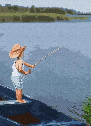 Картина за номерами перша риболовля  40*50 см ідейка kho 49301 фото