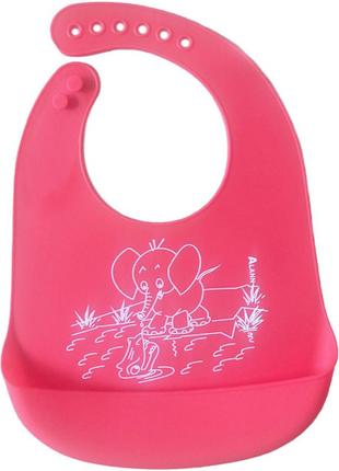 Слюнявчик силиконовый детский с карманчиком и рисунком 32х23 см розовый (n-10183)