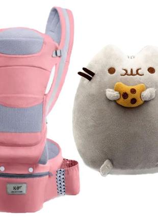 Хіпсіт, ерго-рюкзак, кенгуру перенесення baby carrier 6 в 1 pink і іграшка кіт c печивем пуши кэт (vol-2841)