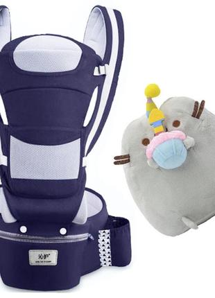 Хипсит, эрго-рюкзак, кенгуру переноска baby carrier 6 в 1 темно-синий и пушин кэт с кексом (n-1390)