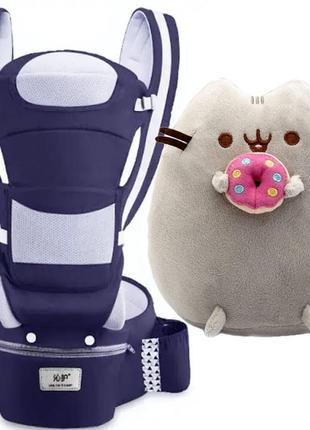 Хіпсит, ерго-рюкзак, переноска baby carrier 6в1 темно-синій і пушин кет із пончиком у лапках 21х25 см (vol-9737)