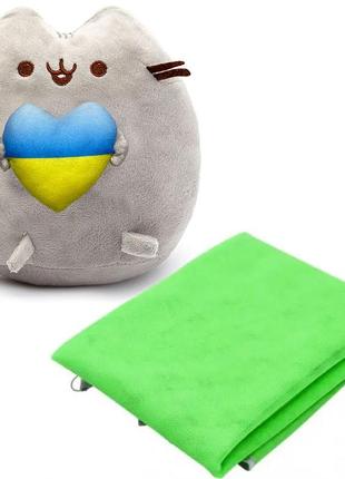 М'яка іграшка pusheen cat із серцем 23x25см сірий та пляжний килимок анти пісок sand mat 120*150см green v-11949