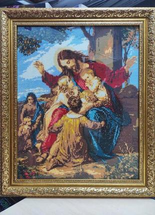 Алмазна мозаїка ікона ісус і діти 40х50 см colorart  sp0278 фото