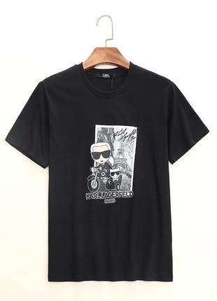 Мужская футболка karl lagerfeld с мотоциклом черная белая4 фото