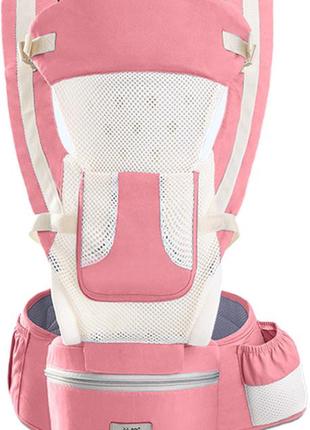 Хипсит, эрго-рюкзак, кенгуру, переноска baby carrier 6в1 розовый с сеткой (n-10119)