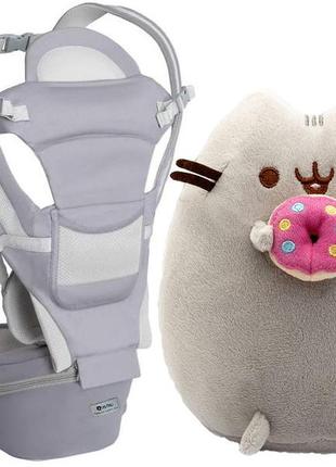 Хіпсит, ерго-рюкзак, кенгуру-переноска baby carrier 6 в 1 сірий і пушин кет pusheen cat з пончиком (n-9710)1 фото