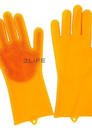 Силіконові рукавички багатофункціональні прибирання, чистка, миття посуду, рогачі 2life помаранчевий (n-532)