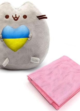 М'яка іграшка pusheen cat із серцем 23x25см сірий та пляжний килимок анти пісок sand mat 120*150см pink n-11948