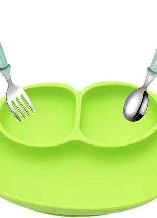 Набор посуды 2life силиконовая тарелка-коврик и столовые приборы в кейсе зеленый n-11790
