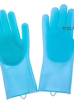 Силіконові рукавички багатофункціональні прибирання, чистка, миття посуду, рогачі volro блакитний (vol-528)3 фото