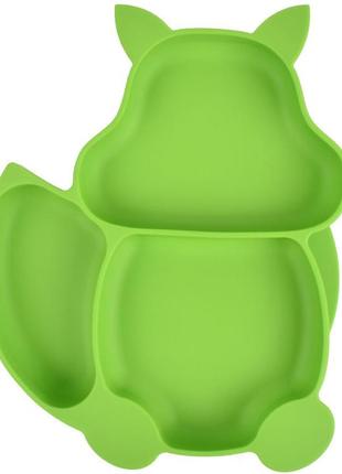 Набор силиконовая тарелка в форме белки, ложка, вилка зеленый y7 (vol-9715)