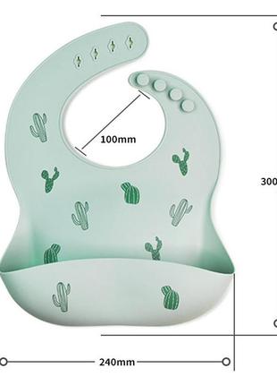 Слюнявчик силіконовий дитячий з малюнком кактуси 30х24 см зелений2 фото
