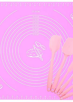 Силиконовый антипригарный коврик и набор силиконовых кухонных принадлежностей 6 в 1 розовый (n-923)