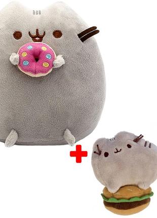 Набор мягких игрушек 2life пушин кэт с пончиком 23х25 см и pusheen cat 8х7 см с гамбургером v-11595