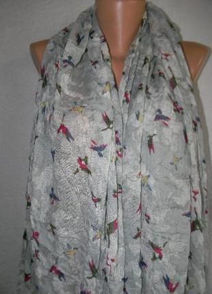 Натуральный вискозный шарф с принтом птички2 фото