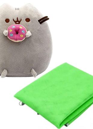 М'яка іграшка pusheen cat з пончиком 23x25см сірий та пляжний килимок анти пісок sandmat 120*150см green v-11952