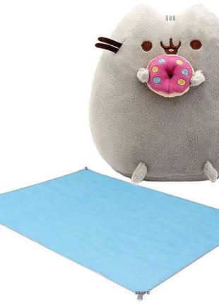 М'яка іграшка pusheen cat з пончиком 23x25см сірий та пляжний килимок анти пісок sandmat 120*150см blue v-11950