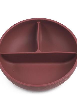 Глубокая трехсекционая силиконовая тарелка y16 бордовый v-11083