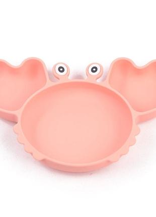 Трьохсекційна силіконова тарілка краб y12 рожевий