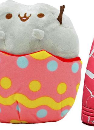 Комплект мягкая игрушка кот в яйце пушин кэт 18х15см и антистресс игрушка mokuru (vol-729)