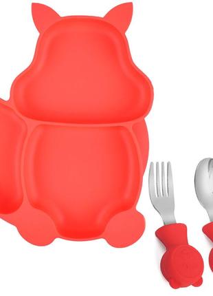 Набір 2life трьохсекційна тарліка білка y6 і металеві ложка виделка червоний n-11932