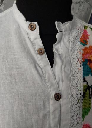 Льняная блуза рубашка с вышивкой3 фото