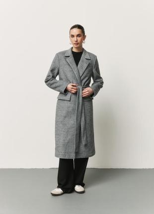 Шерстяное пальто под пояс с карманами2 фото