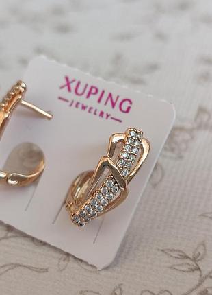 Серьги из медицинского золота 16*7*10  мм, сережки xuping