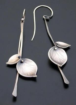 Ніжні сріблясті сережки квіти лілії орхідеї, нові! арт. 57082 фото