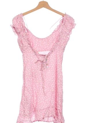 Ніжно рожева трендова брендова сукня міні плаття барбі на плечі у квіти зі шнурівкою на спині pull&bear2 фото