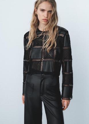 Плетеный топ с вставками из экокожи zara