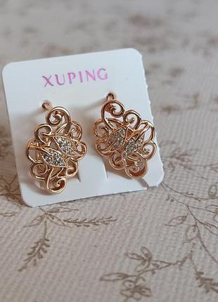 Серьги из медицинского золота 19*11 мм, сережки xuping