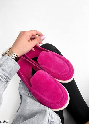 Рожеві фуксія жіночі лофери туфлі мокасини з натуральної замші6 фото