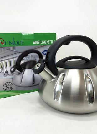 Чайник unique un-5304 зі свистком 3л, чайник для газової плитки, металевий чайник, чайники для плит