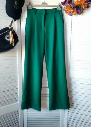 Брюки штаны палаццо широкие на высокой талии посадке с карманами зелёные h&m2 фото