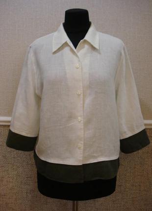 Льняная летняя кофточка блузка с воротником  большого размера 16(xxl)
