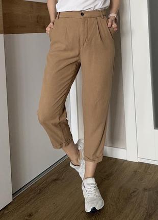 Укорочені штани повсякденні zara ліоцел карамельні бежеві капрі