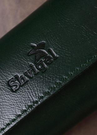 Современная кожаная ключница shvigel 16531 зеленый8 фото