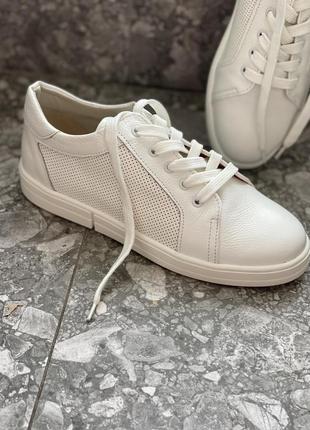 Кеды белые кожа женские кроссовки на плоской подошве7 фото