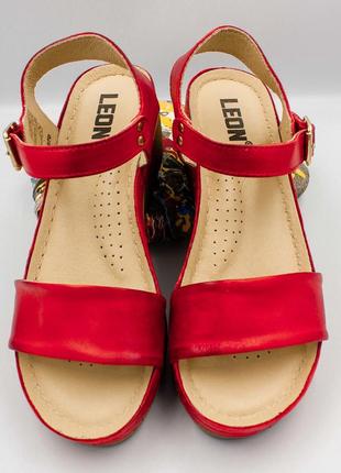 Босоножки женские кожаные leon 1070, 2020, red, размер 398 фото