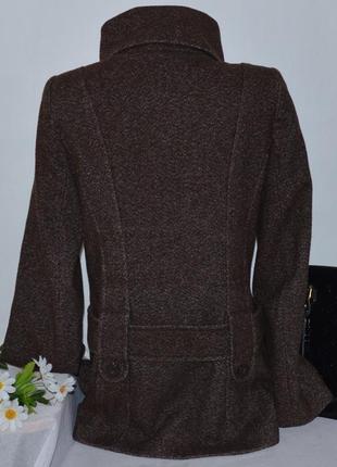 Коричневое шерстяное демисезонное пальто с поясом и карманами jane norman румыния2 фото