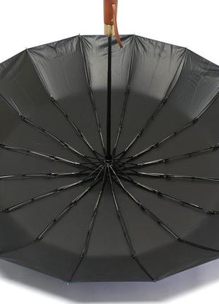 Чоловіча чорна парасолька на 16 спиць із дерев'яною ручкою8 фото