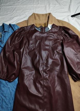 H&amp;m плаття екошкіра по фігурі бордо бургунді марсала винне з рукавом нове