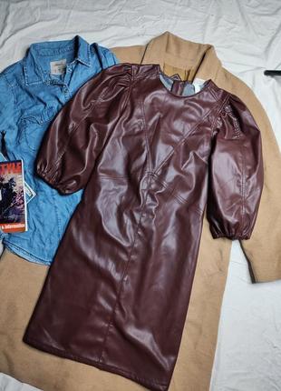 H&amp;m плаття екошкіра по фігурі бордо бургунді марсала винне з рукавом нове