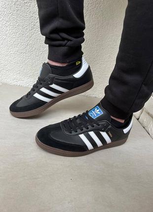 Женские мужские кроссовки adidas samba black адидас самба черные кеди a-100110 фото