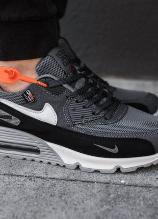 Мужские демисезонные кроссовки в стиле nike air max 90 cordura grey найк эир макс кордура серые 40-44 весна-лето эко-замша сетка2 фото