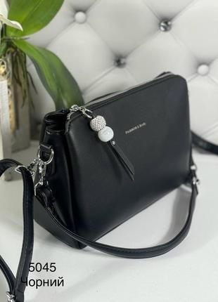 Жіноча стильна та якісна сумка з еко шкіри на 3 відділи чорна5 фото