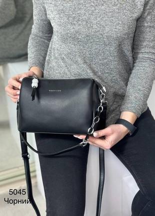 Жіноча стильна та якісна сумка з еко шкіри на 3 відділи чорна4 фото