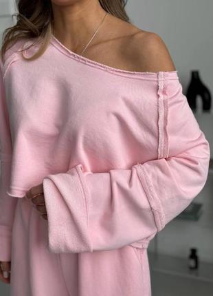 Женский костюм весна (брюки+свитшот) высокая посадка, укороченный верх. цвет: розовый, беж 
▪️см; мл6 фото